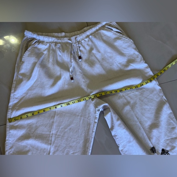 Palm Grove Women's  2X  Beige Palm Flower Printed Pull On Cropped Pants Wide Leg - Picture 11 of 16